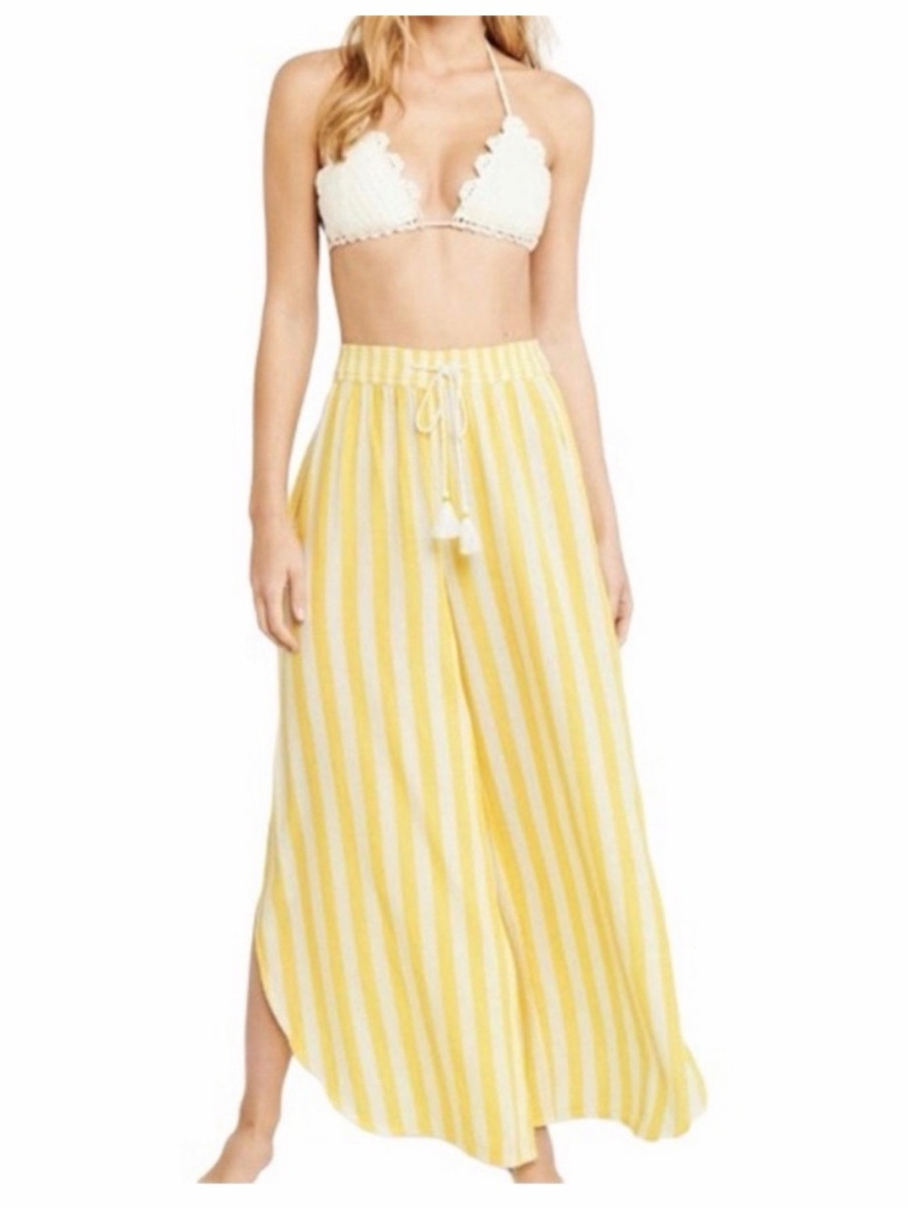 Abercrombie & Fitch Yellow and White Stripe Swim Coverup pants